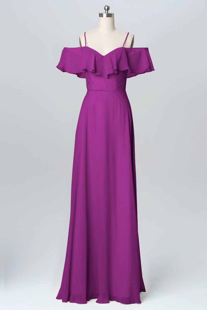 Chiffon Column Spaghetti Straps Sleeveless Bridesmaid Dress-B03102