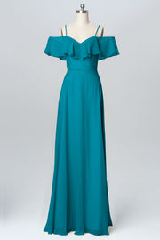 Chiffon Column Spaghetti Straps Sleeveless Bridesmaid Dress-B03102