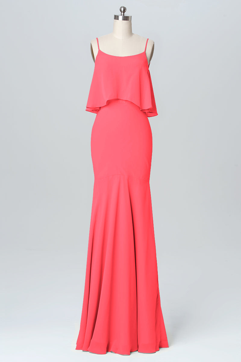 Chiffon Mermaid Spaghetti Straps Sleeveless Bridesmaid Dress-B03107