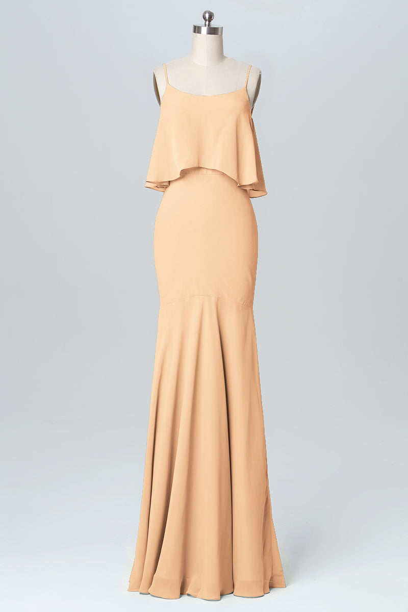 Chiffon Mermaid Spaghetti Straps Sleeveless Bridesmaid Dress-B03107