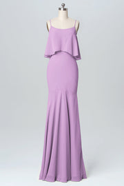Chiffon Mermaid Spaghetti Straps Sleeveless Bridesmaid Dress-B03107