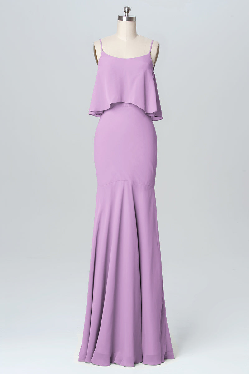 Chiffon Mermaid Spaghetti Straps Sleeveless Bridesmaid Dress-B03107
