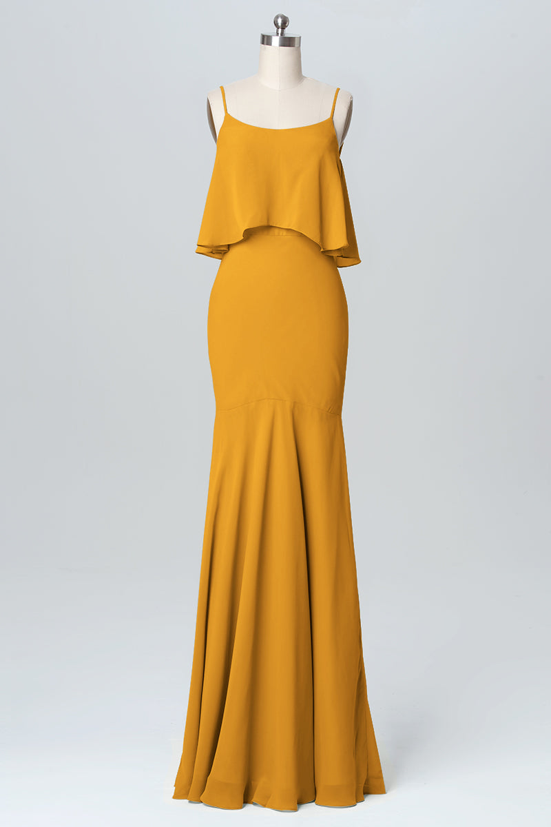 Chiffon Mermaid Spaghetti Straps Sleeveless Bridesmaid Dress-B03107