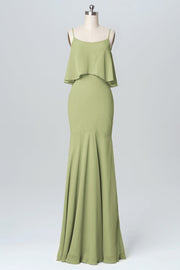 Chiffon Mermaid Spaghetti Straps Sleeveless Bridesmaid Dress-B03107