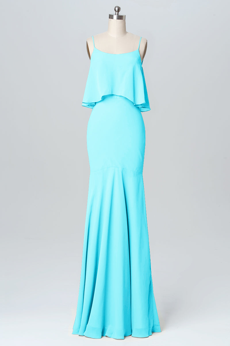 Chiffon Mermaid Spaghetti Straps Sleeveless Bridesmaid Dress-B03107