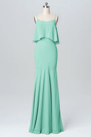 Chiffon Mermaid Spaghetti Straps Sleeveless Bridesmaid Dress-B03107