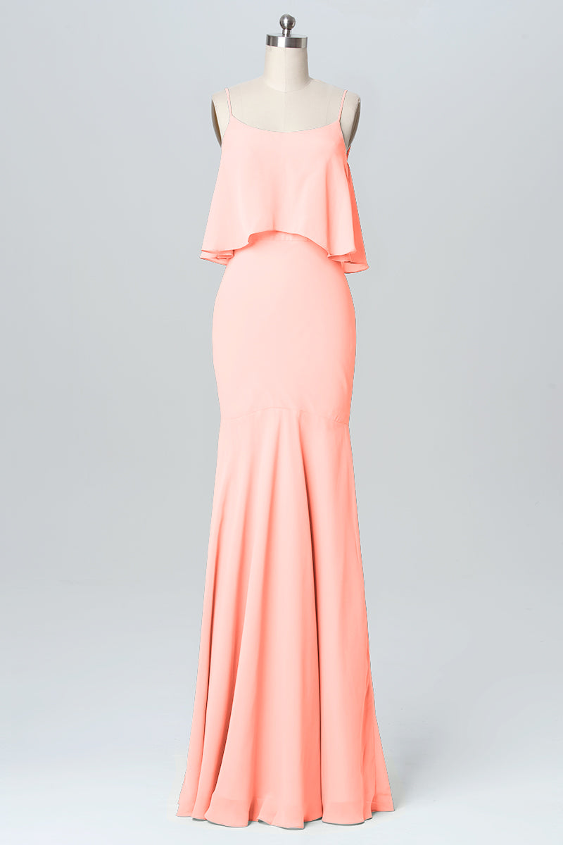 Chiffon Mermaid Spaghetti Straps Sleeveless Bridesmaid Dress-B03107