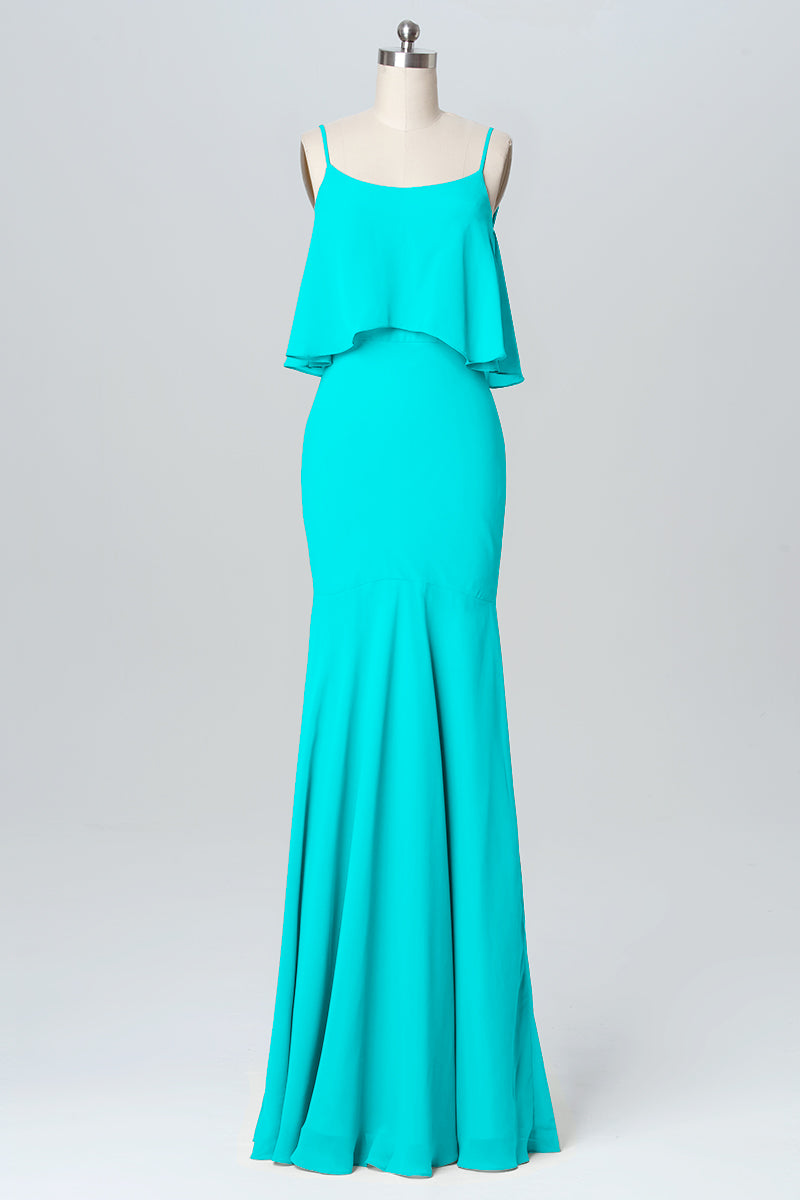 Chiffon Mermaid Spaghetti Straps Sleeveless Bridesmaid Dress-B03107