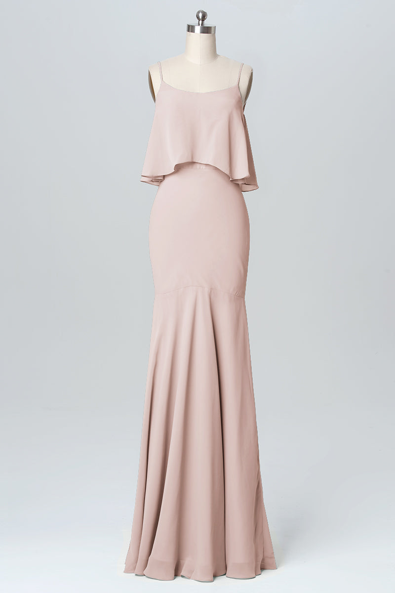 Chiffon Mermaid Spaghetti Straps Sleeveless Bridesmaid Dress-B03107