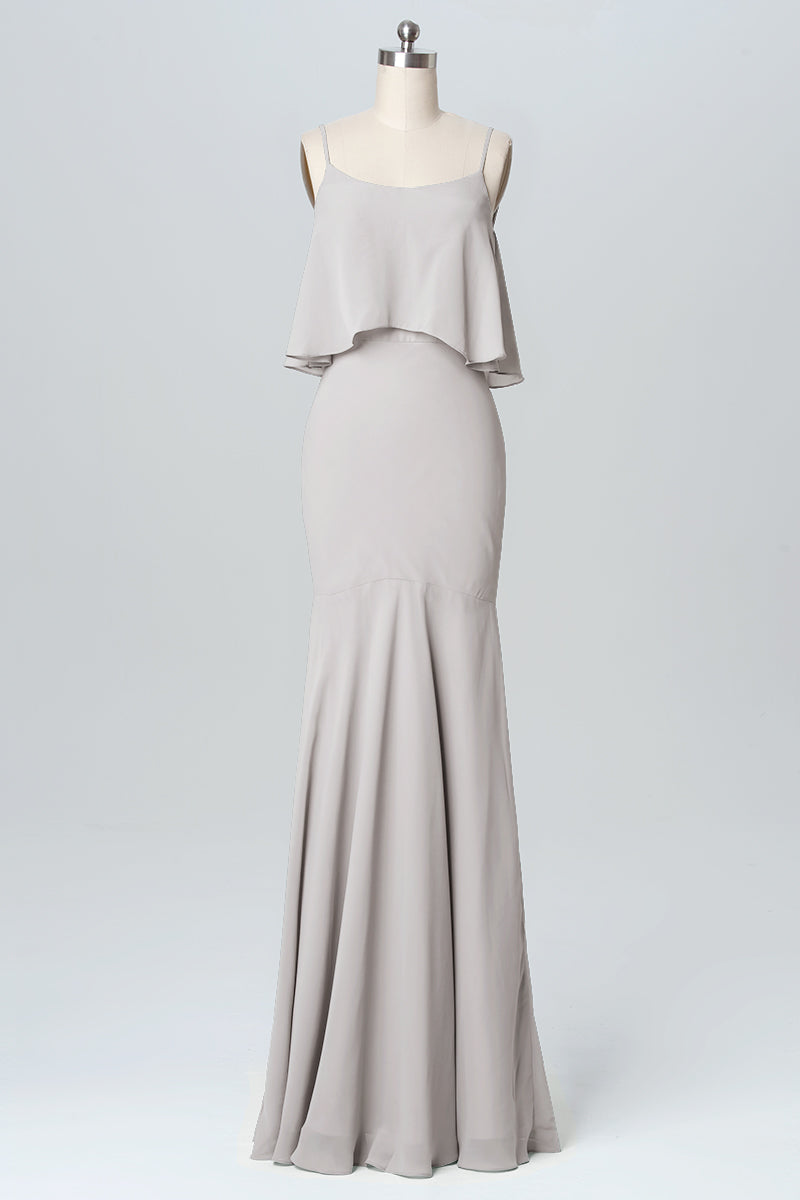 Chiffon Mermaid Spaghetti Straps Sleeveless Bridesmaid Dress-B03107