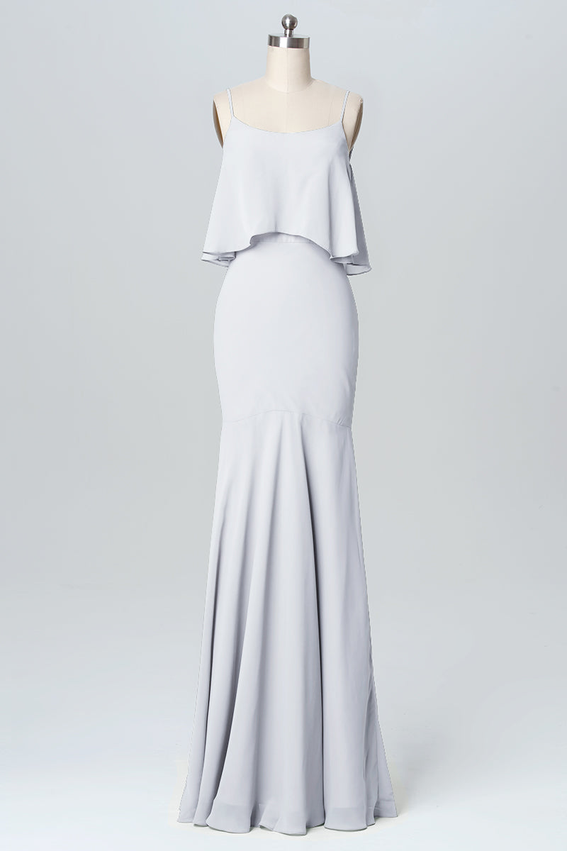 Chiffon Mermaid Spaghetti Straps Sleeveless Bridesmaid Dress-B03107