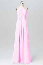 Chiffon Column Halter Sleeveless Bridesmaid Dress-B03109