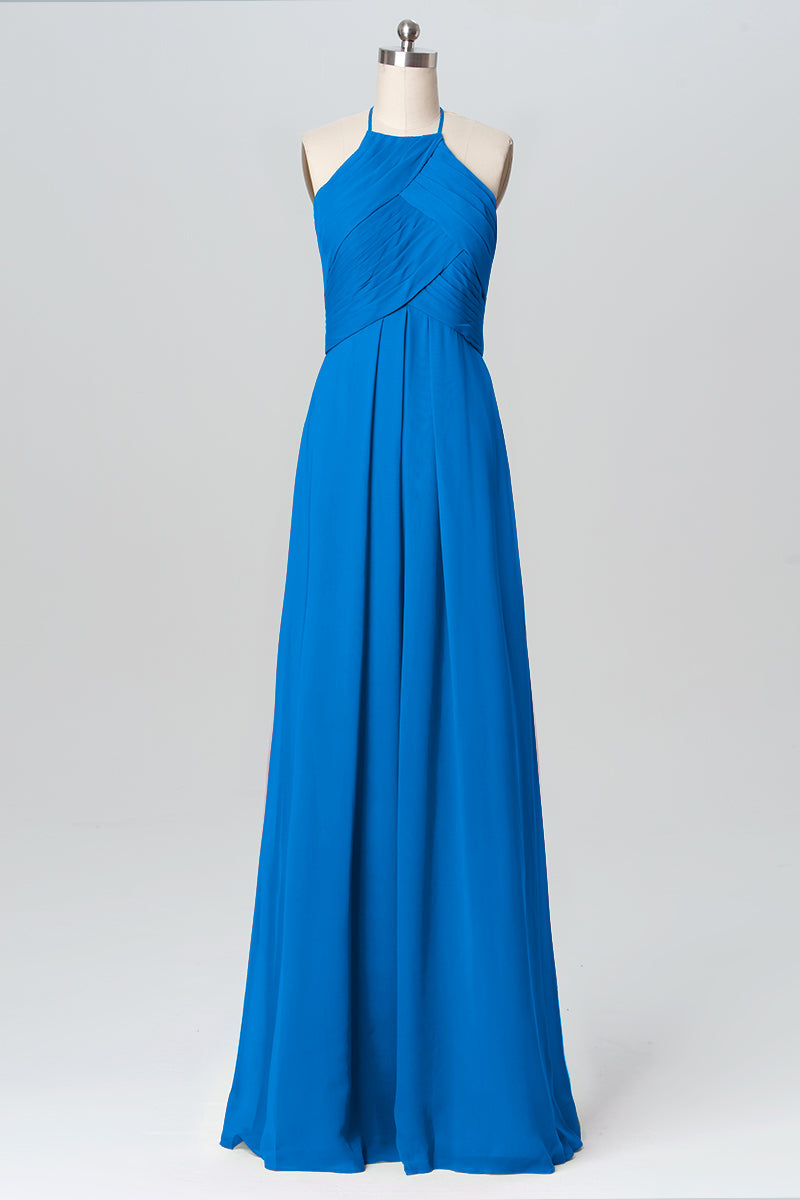 Chiffon Column Halter Sleeveless Bridesmaid Dress-B03109