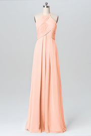 Chiffon Column Halter Sleeveless Bridesmaid Dress-B03109
