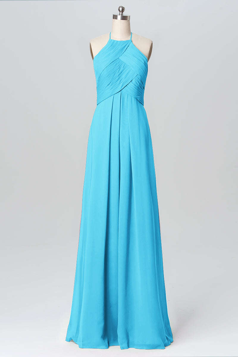 Chiffon Column Halter Sleeveless Bridesmaid Dress-B03109