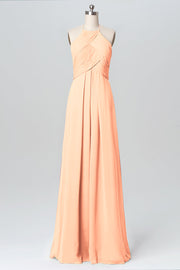 Chiffon Column Halter Sleeveless Bridesmaid Dress-B03109