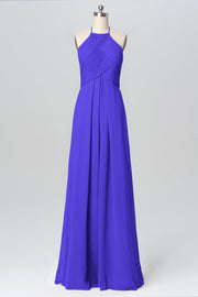 Chiffon Column Halter Sleeveless Bridesmaid Dress-B03109