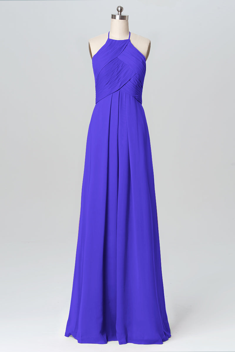 Chiffon Column Halter Sleeveless Bridesmaid Dress-B03109