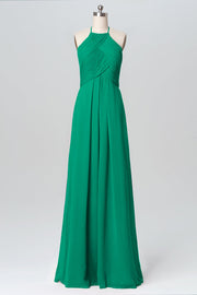 Chiffon Column Halter Sleeveless Bridesmaid Dress-B03109