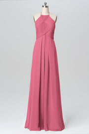 Chiffon Column Halter Sleeveless Bridesmaid Dress-B03109