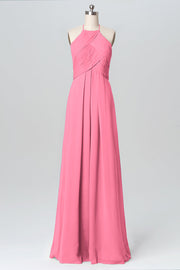 Chiffon Column Halter Sleeveless Bridesmaid Dress-B03109