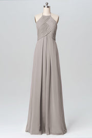 Chiffon Column Halter Sleeveless Bridesmaid Dress-B03109
