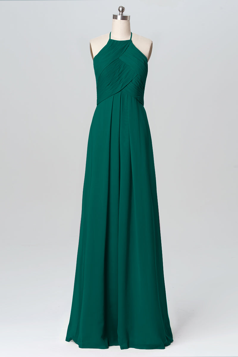 Chiffon Column Halter Sleeveless Bridesmaid Dress-B03109