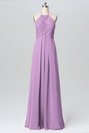 Chiffon Column Halter Sleeveless Bridesmaid Dress-B03109