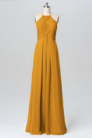 Chiffon Column Halter Sleeveless Bridesmaid Dress-B03109