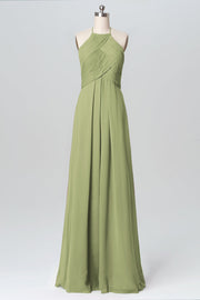 Chiffon Column Halter Sleeveless Bridesmaid Dress-B03109