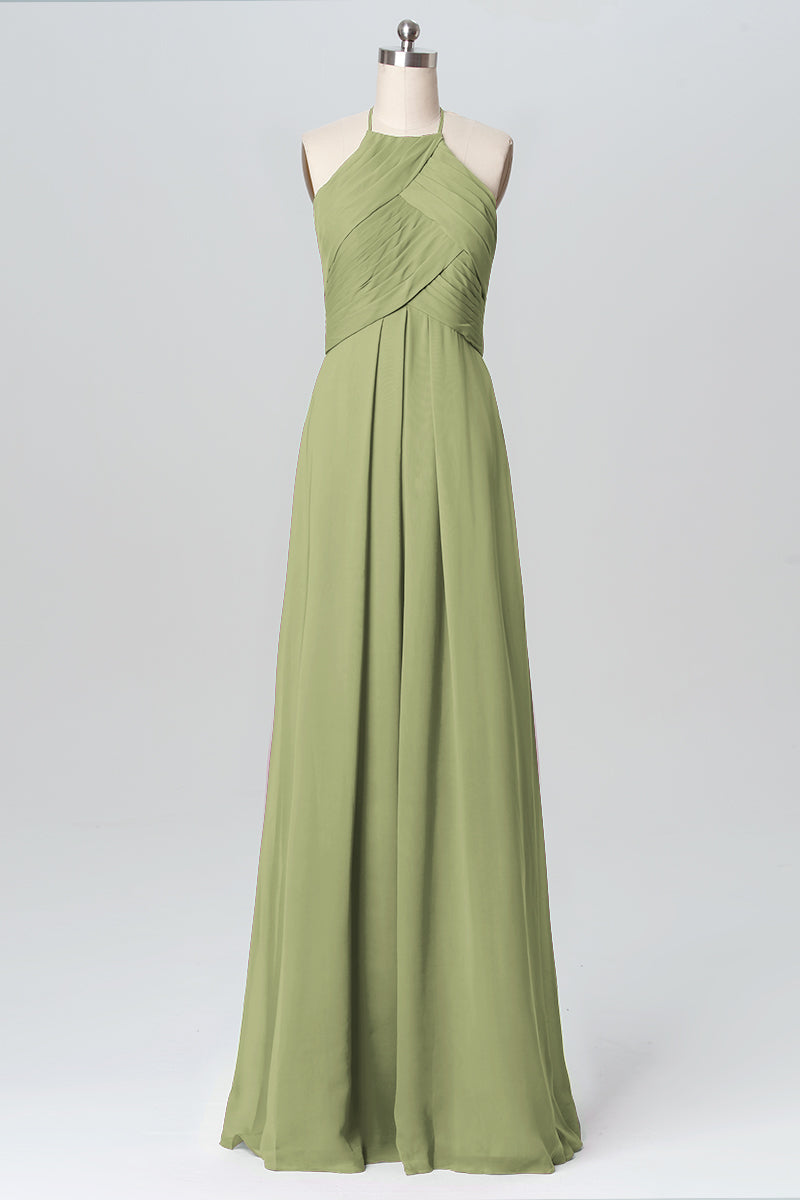 Chiffon Column Halter Sleeveless Bridesmaid Dress-B03109