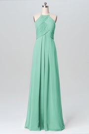 Chiffon Column Halter Sleeveless Bridesmaid Dress-B03109