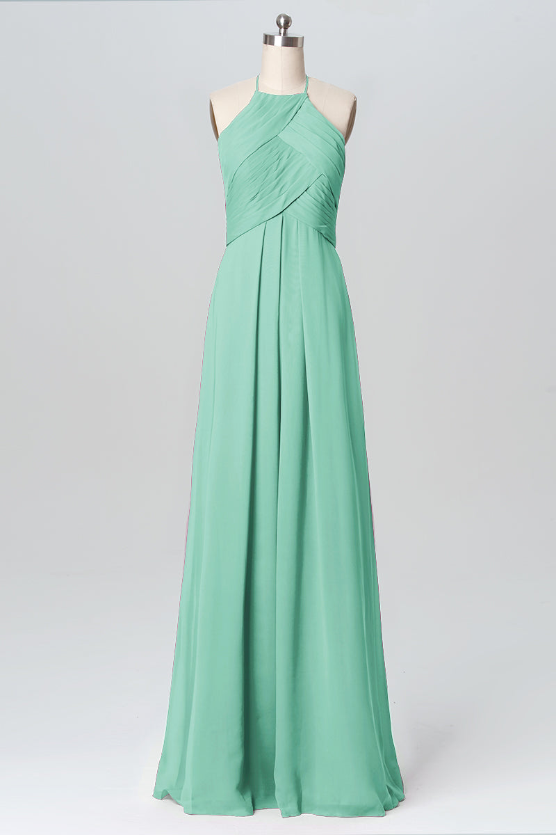 Chiffon Column Halter Sleeveless Bridesmaid Dress-B03109