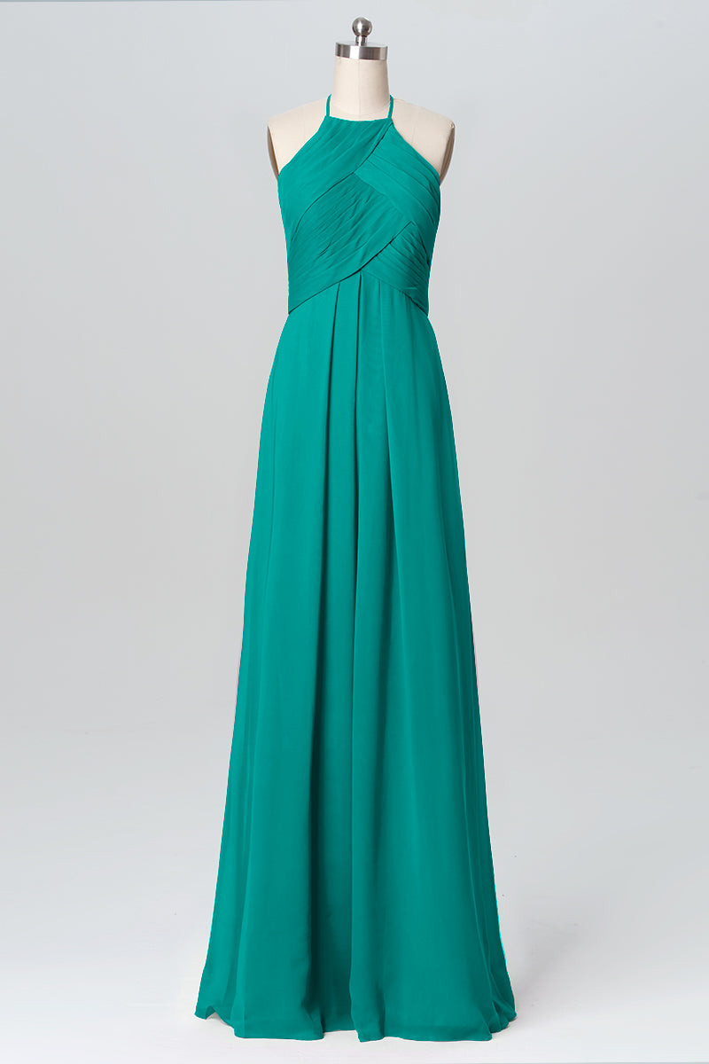Chiffon Column Halter Sleeveless Bridesmaid Dress-B03109
