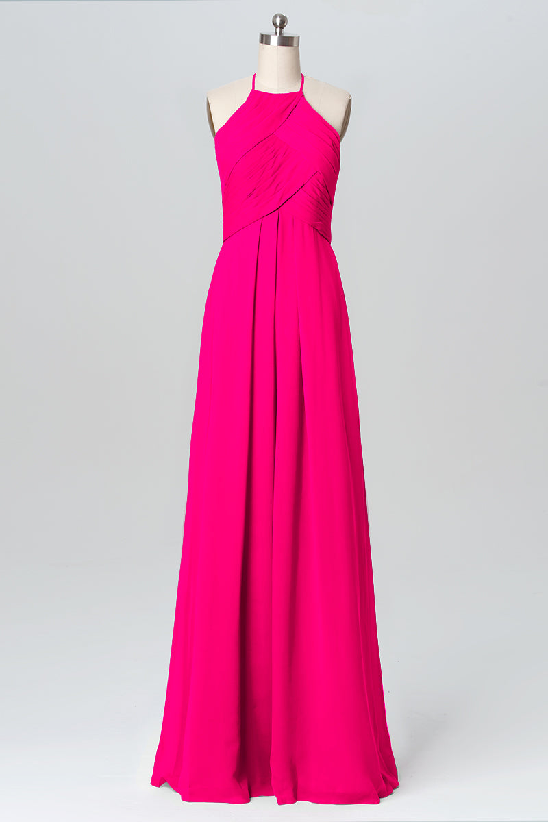 Chiffon Column Halter Sleeveless Bridesmaid Dress-B03109