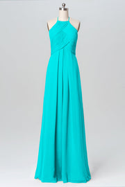 Chiffon Column Halter Sleeveless Bridesmaid Dress-B03109
