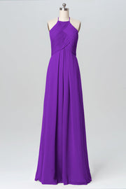 Chiffon Column Halter Sleeveless Bridesmaid Dress-B03109
