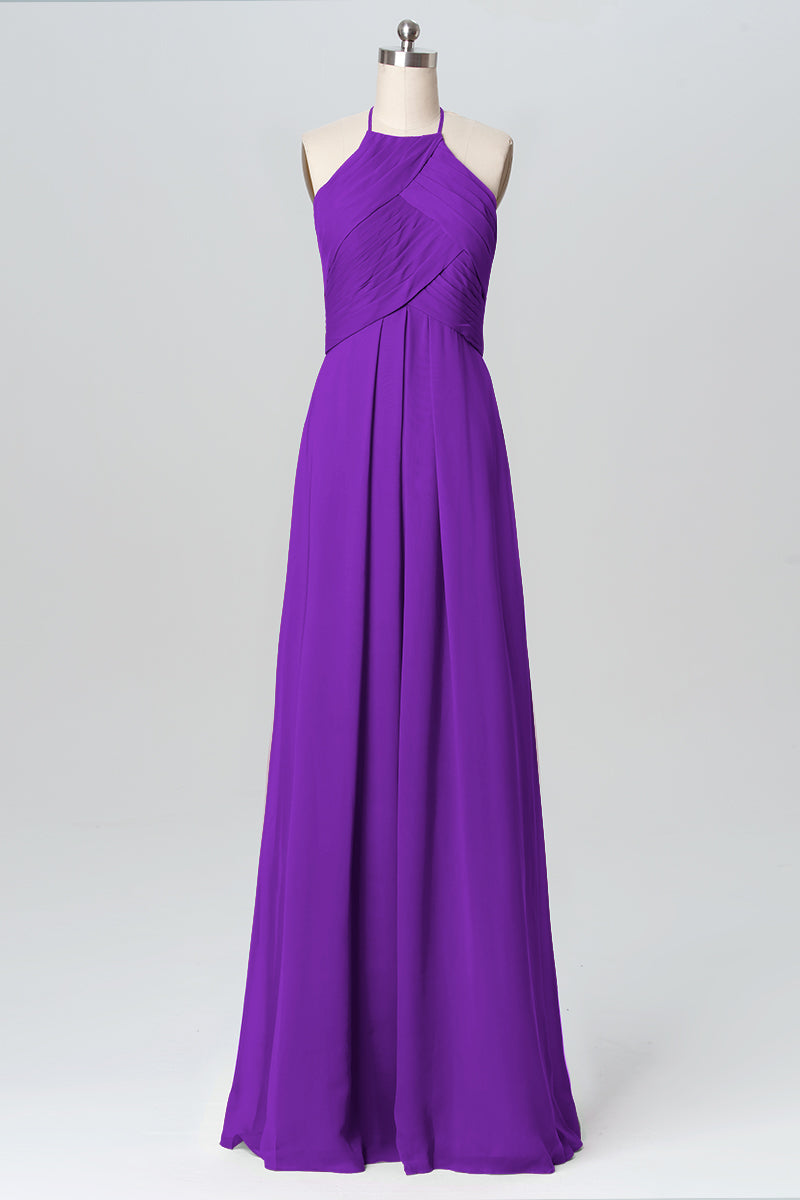 Chiffon Column Halter Sleeveless Bridesmaid Dress-B03109