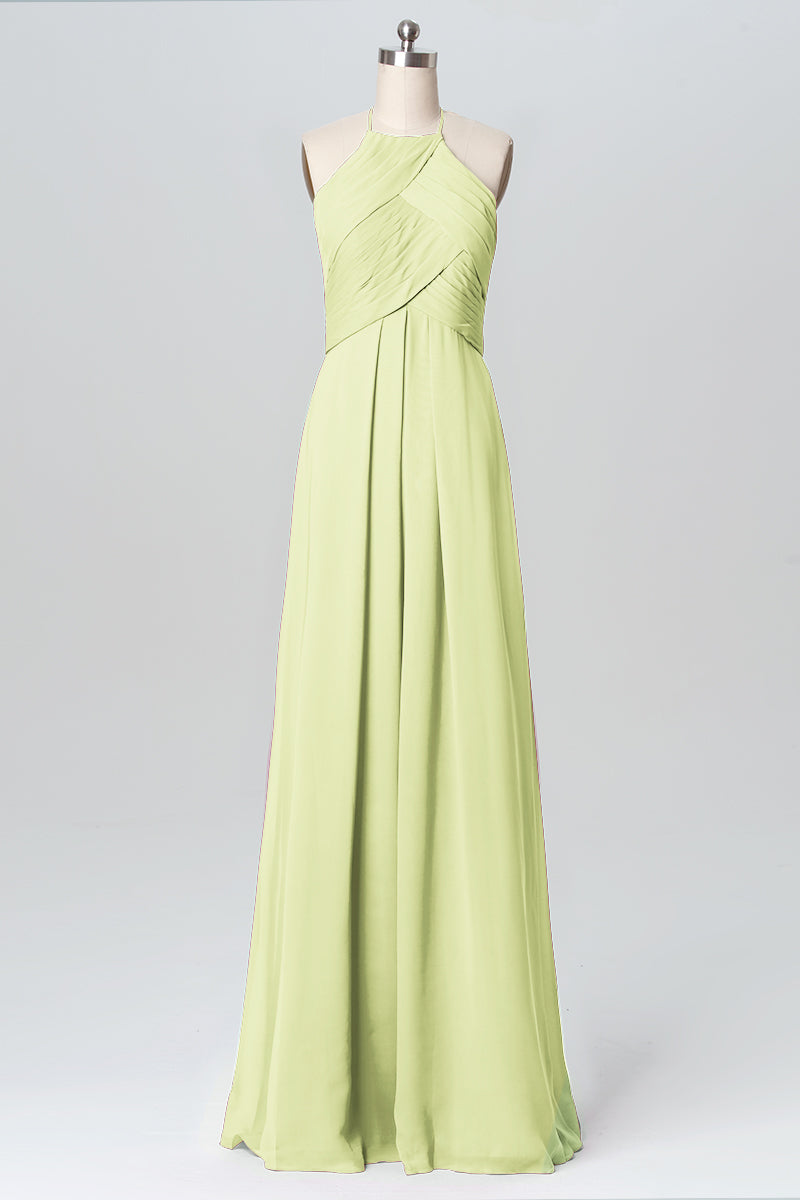 Chiffon Column Halter Sleeveless Bridesmaid Dress-B03109