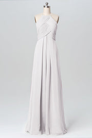 Chiffon Column Halter Sleeveless Bridesmaid Dress-B03109