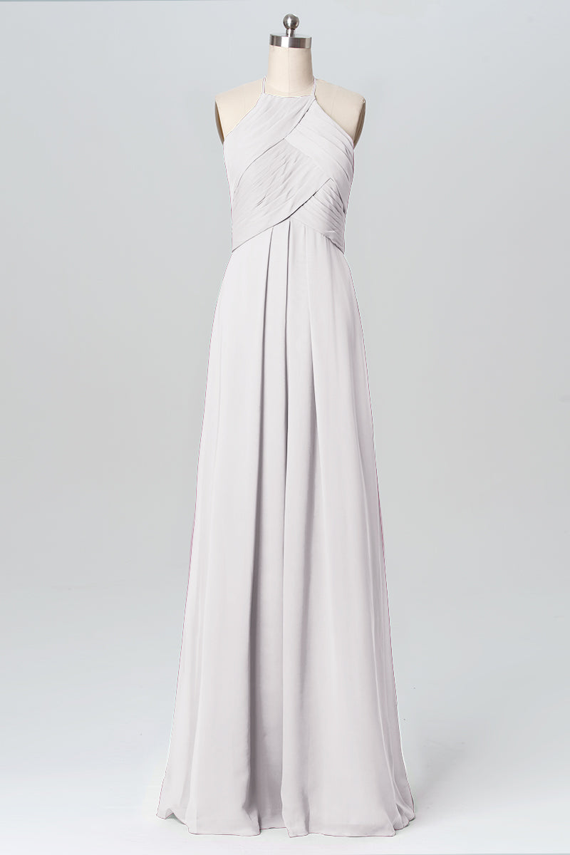 Chiffon Column Halter Sleeveless Bridesmaid Dress-B03109