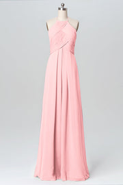 Chiffon Column Halter Sleeveless Bridesmaid Dress-B03109