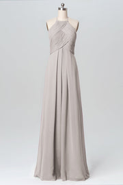 Chiffon Column Halter Sleeveless Bridesmaid Dress-B03109