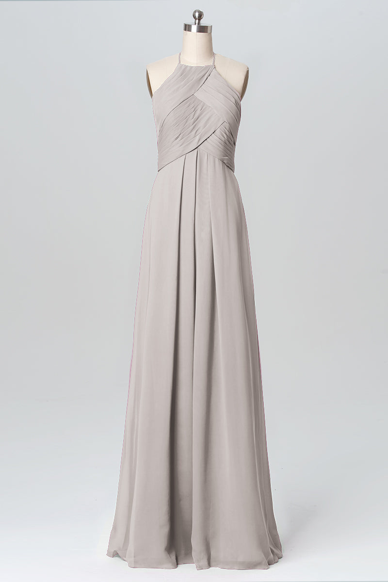 Chiffon Column Halter Sleeveless Bridesmaid Dress-B03109