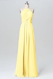 Chiffon Column Halter Sleeveless Bridesmaid Dress-B03109