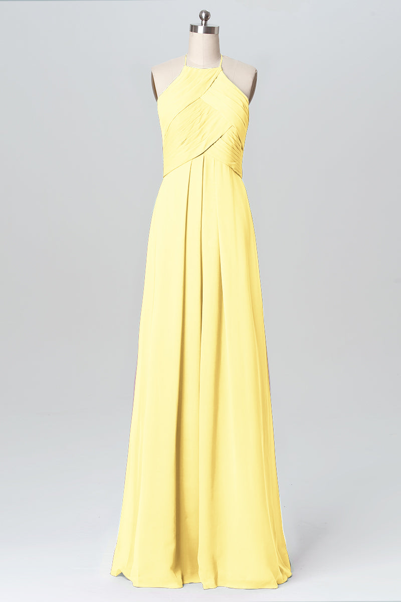 Chiffon Column Halter Sleeveless Bridesmaid Dress-B03109