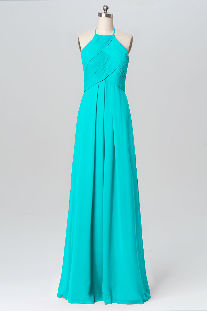 Chiffon Column Halter Sleeveless Bridesmaid Dress-B03109