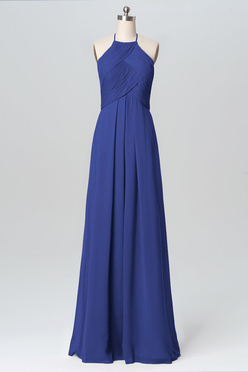 Chiffon Column Halter Sleeveless Bridesmaid Dress-B03109