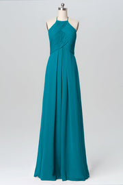 Chiffon Column Halter Sleeveless Bridesmaid Dress-B03109