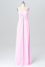 Chiffon Column One Shoulder Sleeveless Bridesmaid Dress-B03116